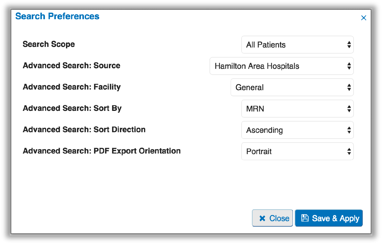 Image of the advanced search preferences tab