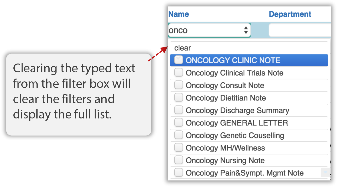 Image showing text typed in filter box to only shows avalaibility keywords that begin with ONCO