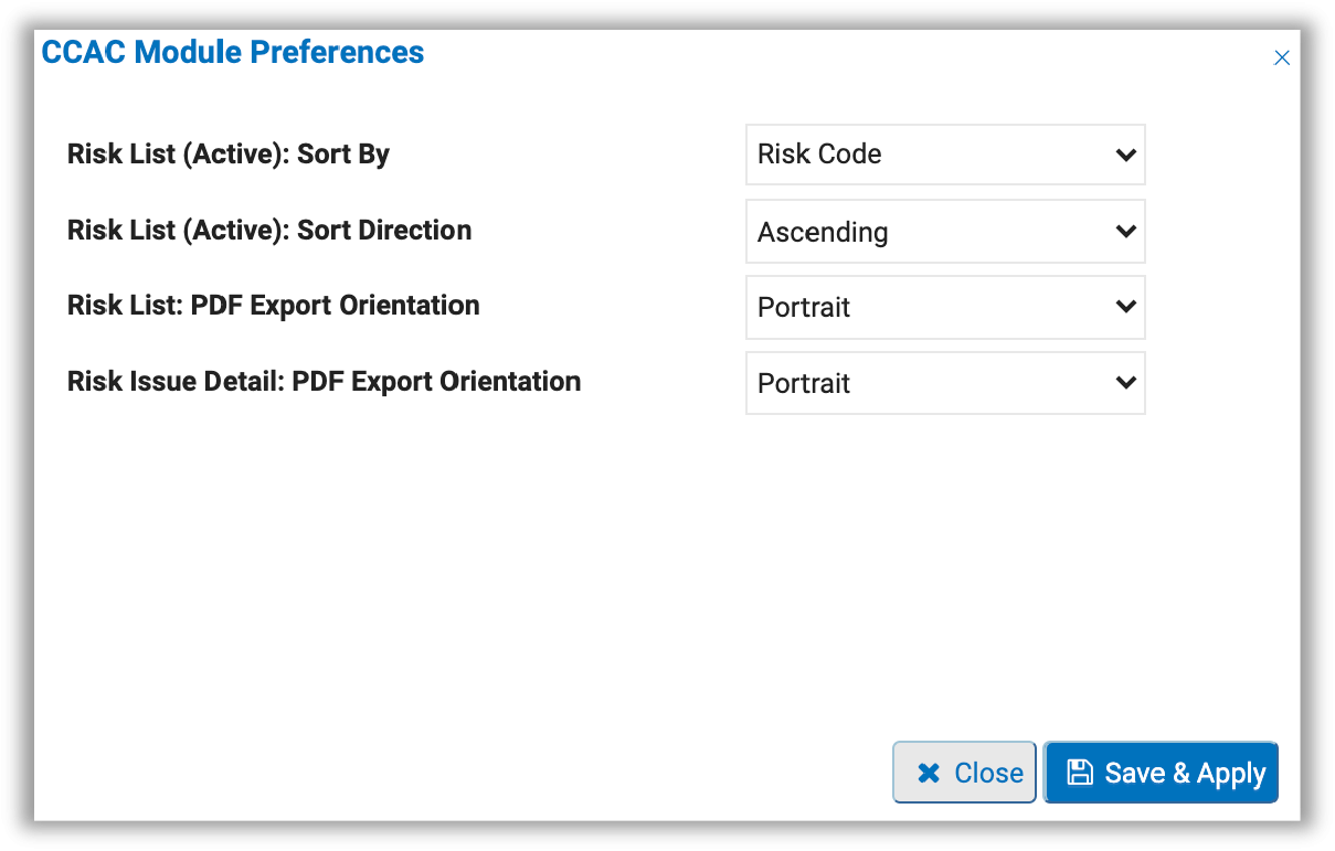 Image of Risk List preferences