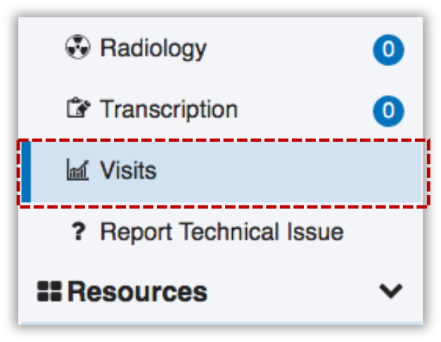 Image of visits module option in clinical modules