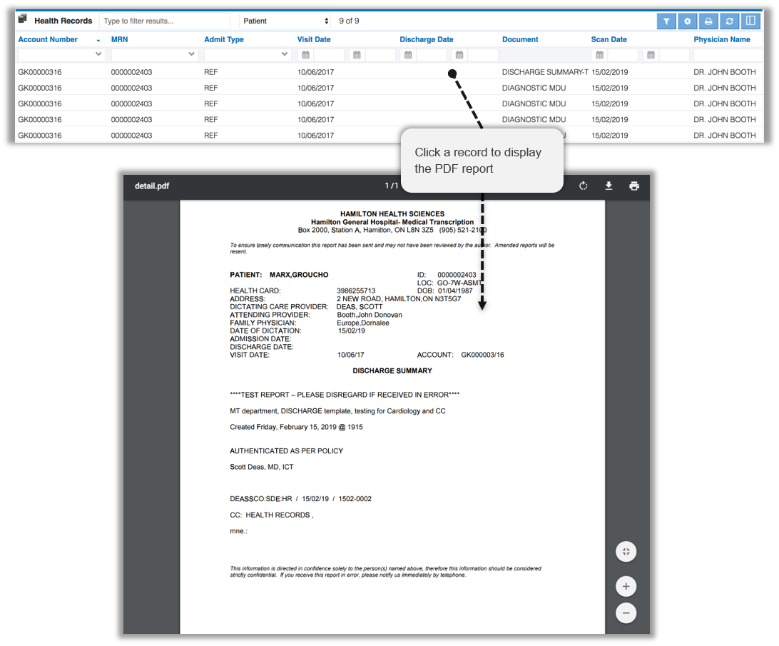 Resource Centre Health Records Module ClinicalConnect